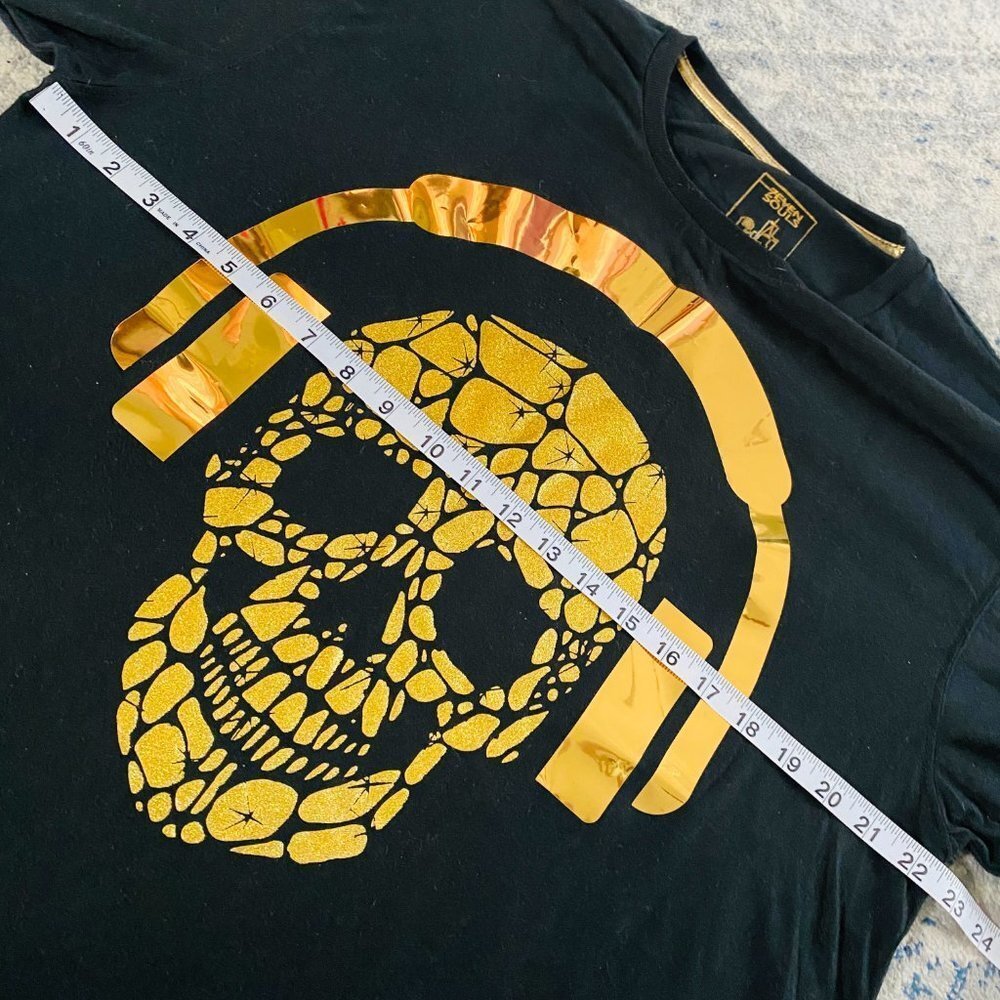 DJ Seven Souls Black Metallic Gold Skull Shirt - Picture 4 of 8